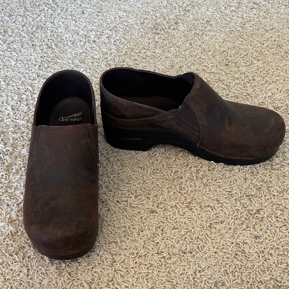 Dansko Brown Leather Slip-On Clogs — Comfortable Work Shoes